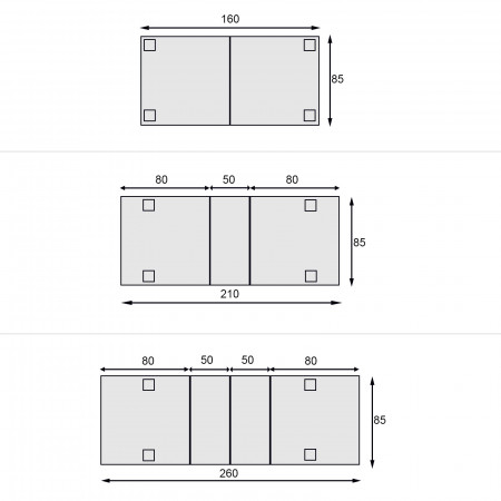 Disegno del Tavolo allungabile da 160x85 a 260x85 con dimensioni