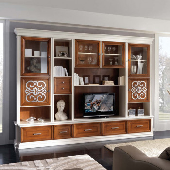 Parete a schema fisso verdi in legno noce con ante decorate