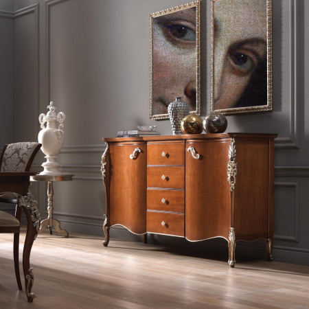 Credenza sagomata classica con intagli dorati