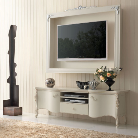 Base porta televisore classica con decorazioni intagliate