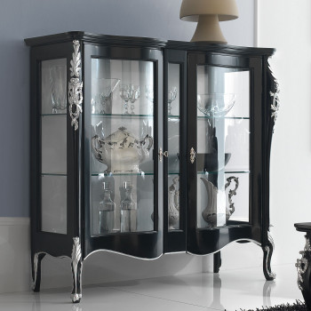 Vetrinetta due porte classica in legno massello con intagli