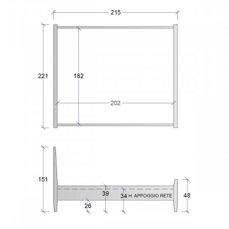 Letto a due piazze classico king size con misure dettagliate