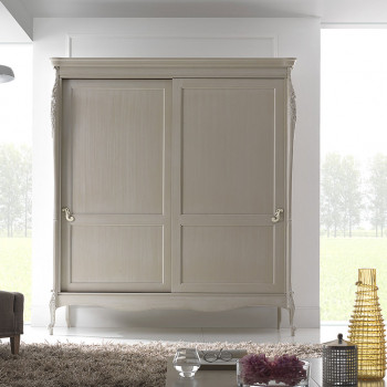 Armadio due ante scorrevoli classico, dettagli intagliati