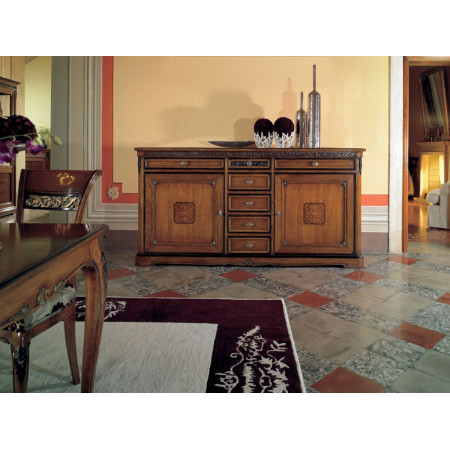 Credenza 2 porte con intarsi in legno, design raffinato