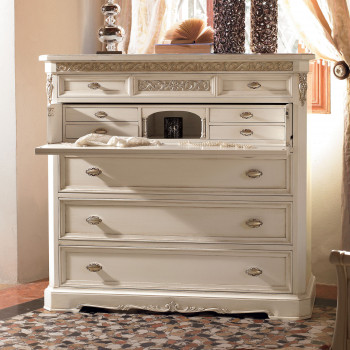 Comò con zoccolo sagomato e scrittoio aperto