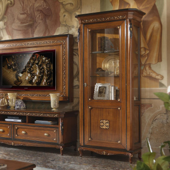 Vetrina 1 porta destra con piedi 700, intagliata