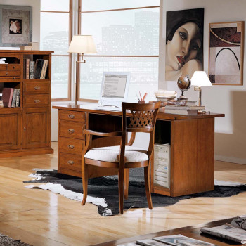 Scrivania porta computer in legno con 4 cassetti e vano aperto