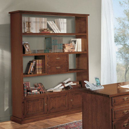 Libreria in legno massello con 3 ante e 2 cassetti