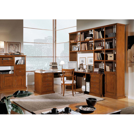Libreria con scrivania a misura in legno con cassetti