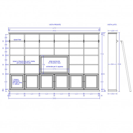 Libreria su misura con scala e vano per tv nascosta