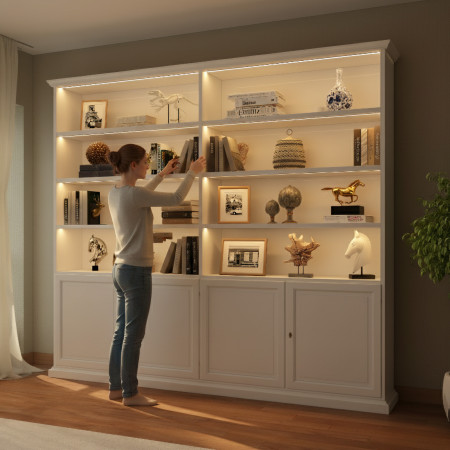 Libreria in legno su misura con luci led