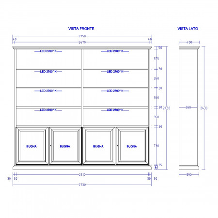 Libreria in legno su misura con luci led