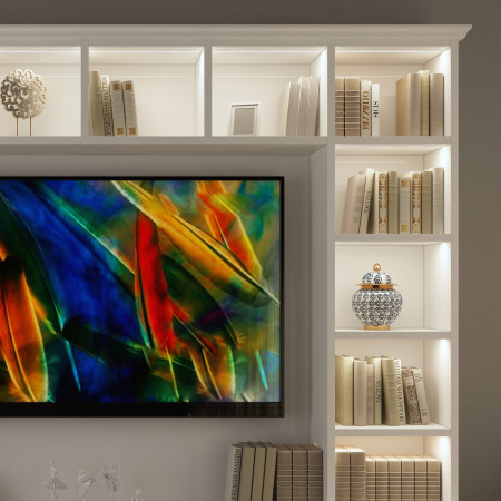 Parete in legno porta TV su misura dettagli illuminazione LED