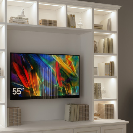 Soggiorno in legno porta TV su misura con vani LED