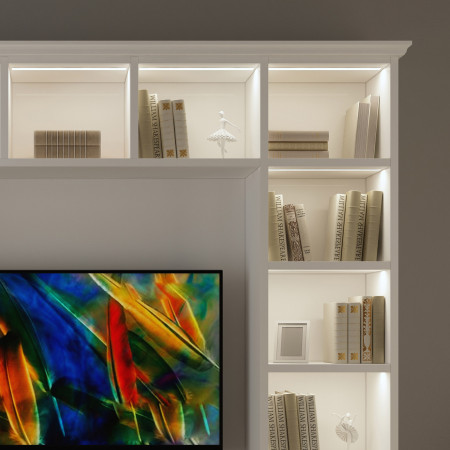 Soggiorno in legno porta TV su misura con luci LED