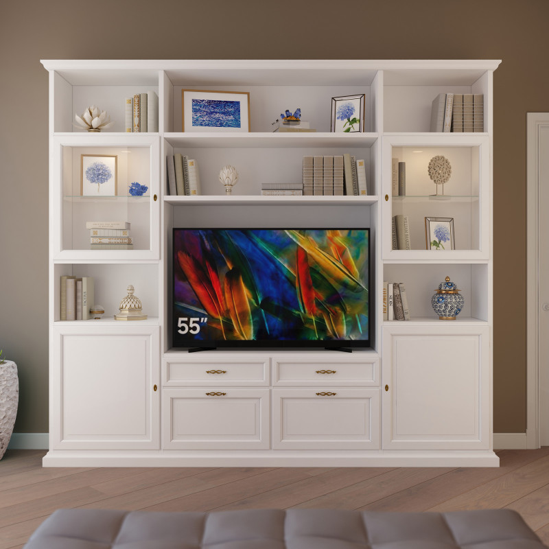 Parete in legno porta TV su misura con luci led