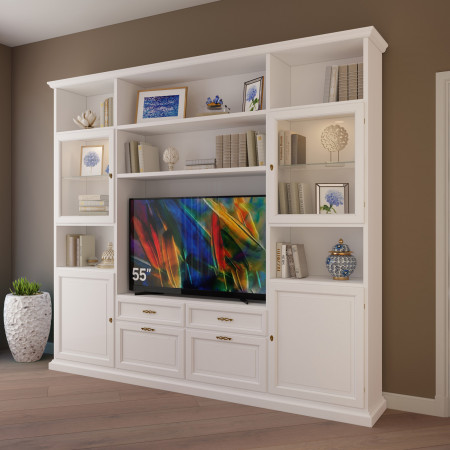 Parete in legno porta TV su misura con dettagli classici