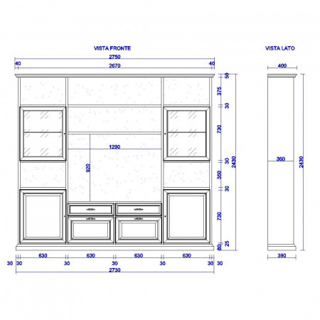 Disegno tecnico della Parete in legno porta TV
