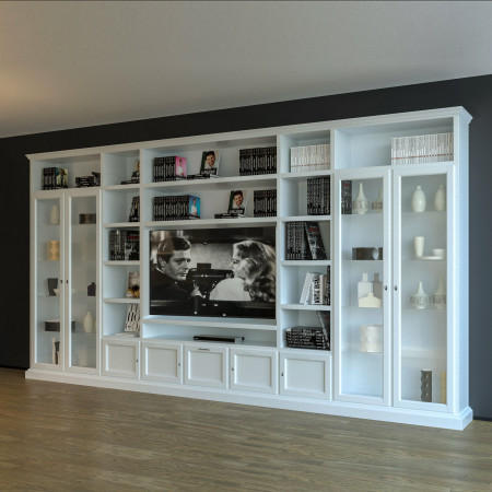 Libreria porta tv classica in legno con ante vetrina