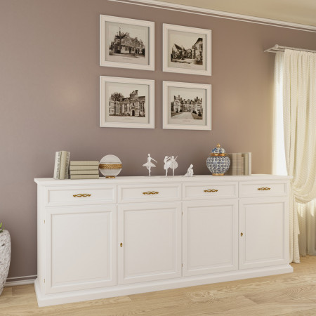 Credenza su misura in legno bianco con decorazioni