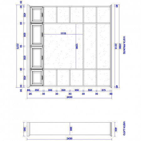Schema dimensionale sistema componibile porta TV su misura