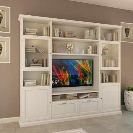 Parete componibile porta TV classica con ante vetro