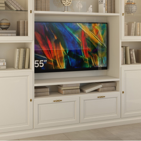 Parete componibile porta TV su misura con ante vetro e ripiani