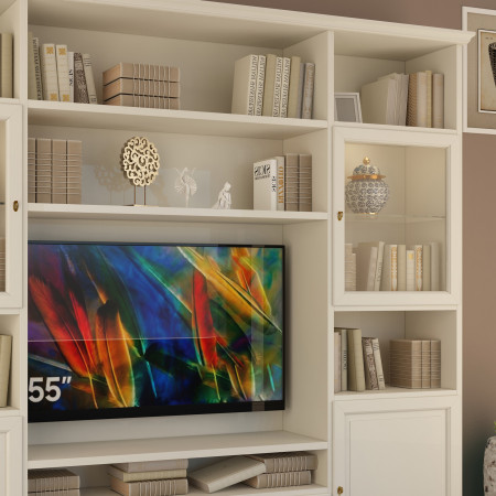 Parete componibile porta TV in legno con vetrine e LED