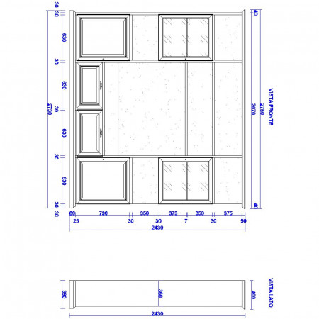 Disegno tecnico parete componibile porta TV classica