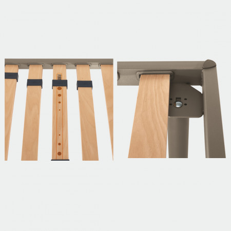 Dettaglio rete a doghe 85 cm Syncro con supporti faggio